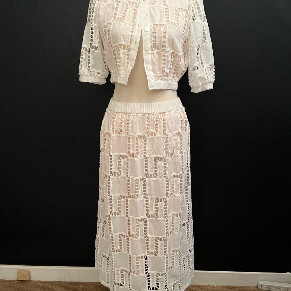 BA&SH Lace set - button front shirt, midi skirt